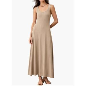 MARINE LAYER NWT Cocoa Tan Sleeveless Fit & Flare Rib Maxi Dress Size Medium